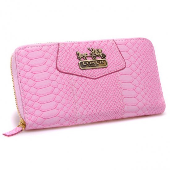 Coach Accordion Zip In Croc Embossed Large Pink Wallets CCM